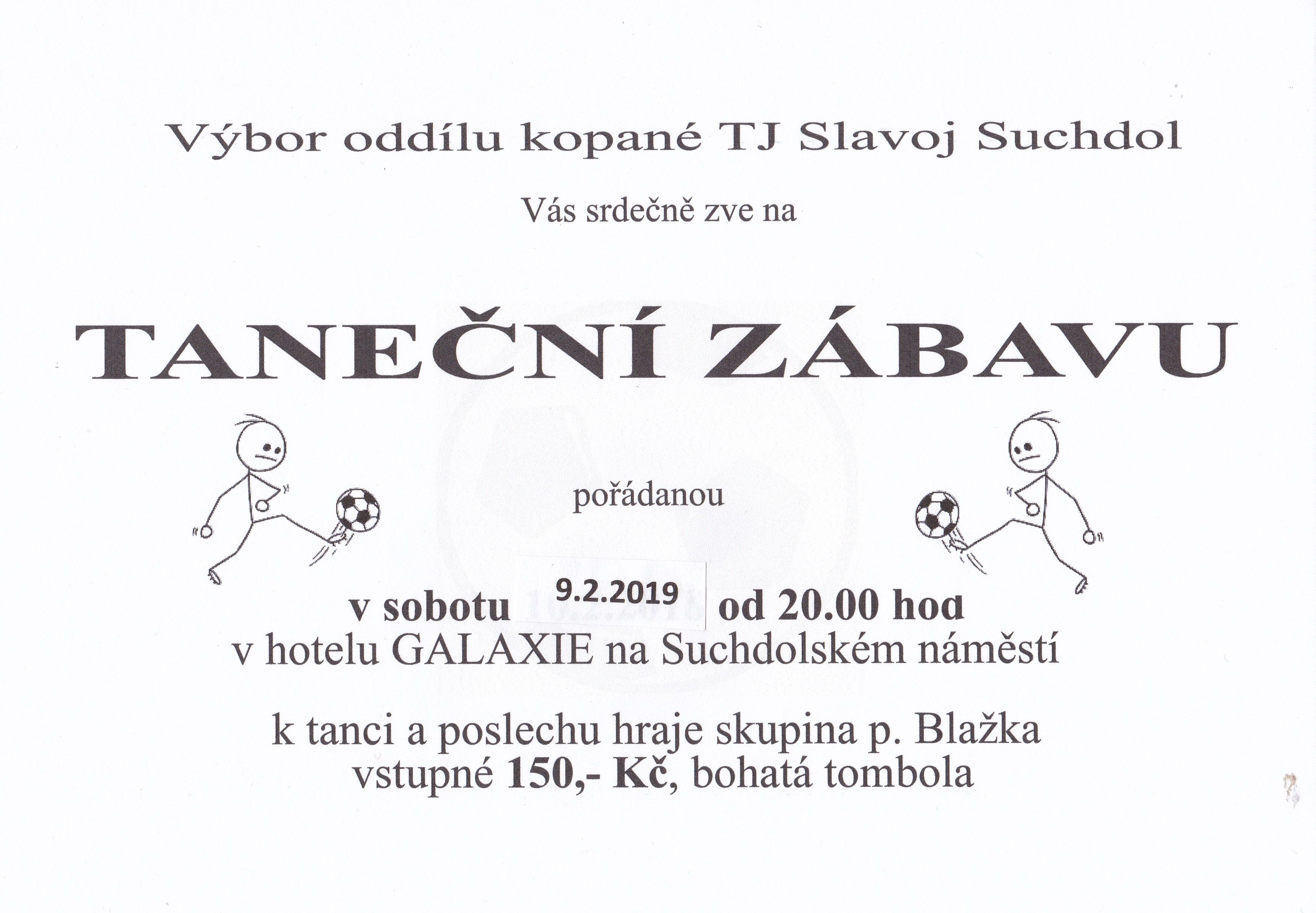 Taneční zábava TJ Slavoj Suchdol 9.2.2019